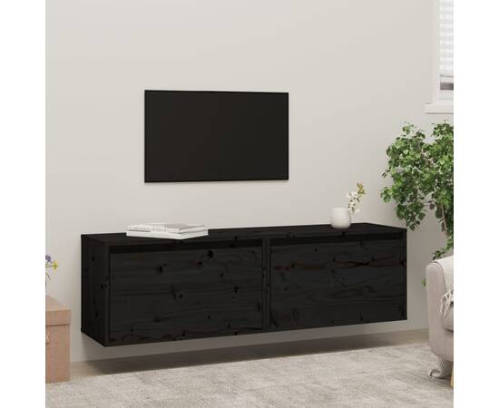 Dulapuri de perete, 2 buc., negru, 60x30x35 cm, lemn masiv pin, 3 image