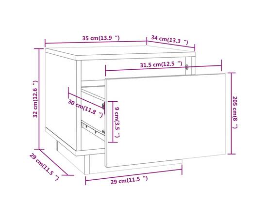 Noptiere, 2 buc., alb, 35x34x32 cm, lemn masiv de pin, 10 image