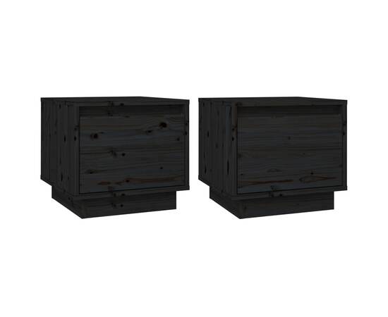Noptiere, 2 buc., negru, 35x34x32 cm, lemn masiv de pin, 2 image