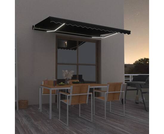 Copertină manuală retractabilă, cu led, antracit, 450x350 cm