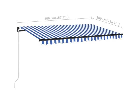 Copertină retractabilă manual cu led, albastru&alb, 400x300 cm, 7 image