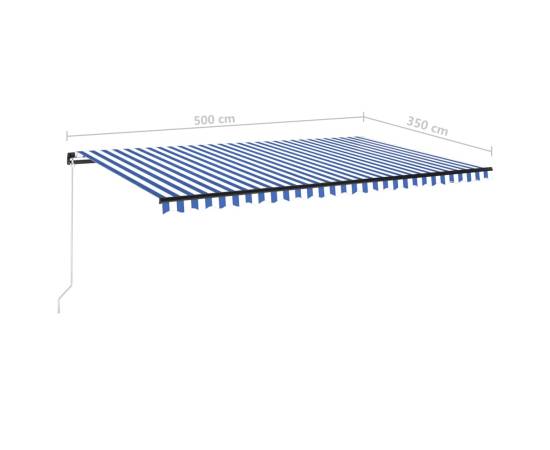 Copertină retractabilă manual cu led, albastru/alb, 500x350 cm, 7 image