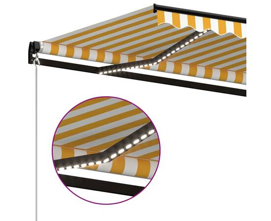 Copertină retractabilă manual cu led, galben și alb, 450x300 cm, 5 image