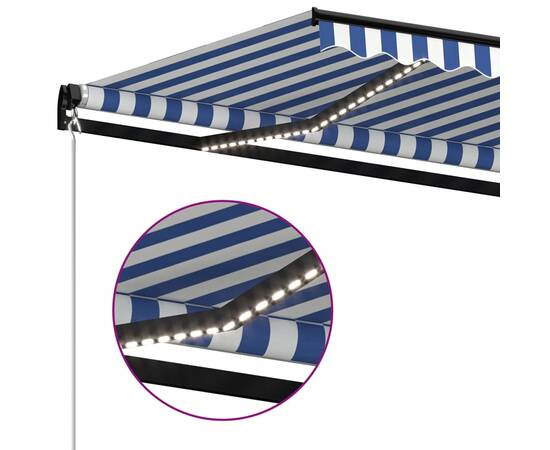 Copertină retractabilă manual led, albastru și alb, 350x250 cm, 5 image