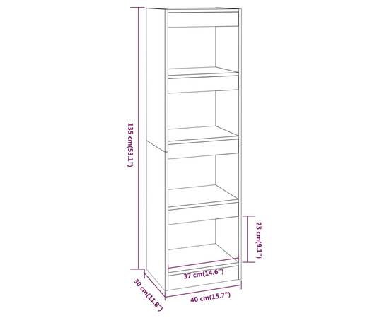 Bibliotecă/separator cameră, stejar maro, 40x30x135 cm, 7 image