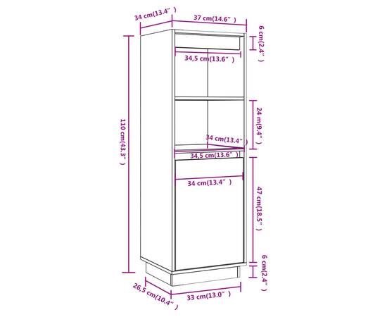 Dulap înalt, alb, 37x34x110 cm, lemn masiv de pin, 9 image