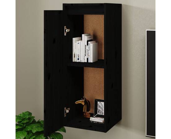 Dulap de perete, negru, 30x30x80 cm, lemn masiv de pin, 3 image