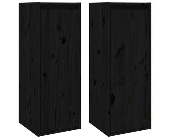 Dulapuri de perete, 2 buc., negru, 30x30x80 cm, lemn masiv pin, 2 image
