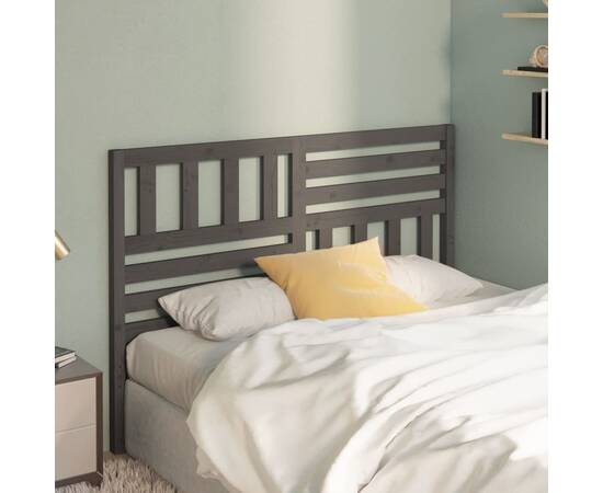 Tăblie de pat, gri, 141x4x100 cm, lemn masiv de pin, 3 image
