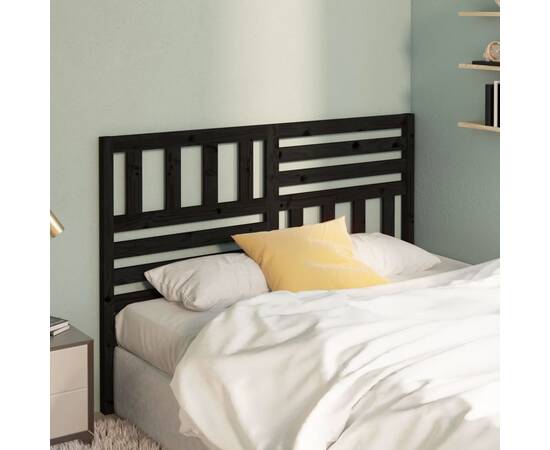 Tăblie de pat, negru, 126x4x100 cm, lemn masiv de pin, 3 image