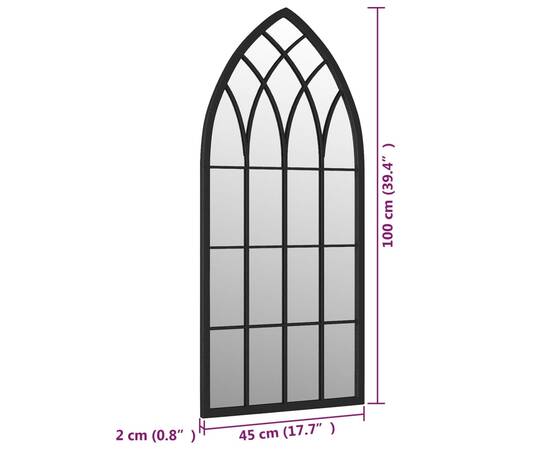 Oglindă de grădină, negru, 100x45 cm, fier uz exterior, 6 image