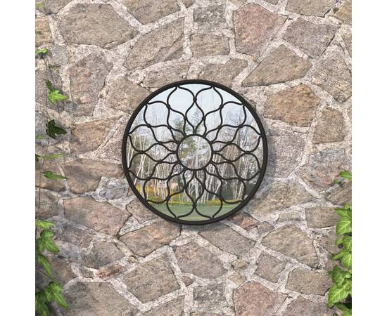 Oglindă de grădină rotundă, negru, 60x3 cm, fier, uz exterior