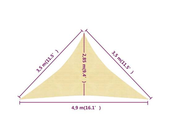 Pânză parasolar, bej, 3,5x3,5x4,9 m, hdpe, 160 g/m², 6 image