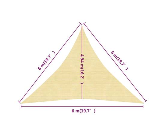 Pânză parasolar, bej, 6x6x6 m, hdpe, 160 g/m², 6 image