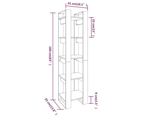 Bibliotecă/separator cameră, alb, 41x35x160 cm, lemn masiv pin, 8 image