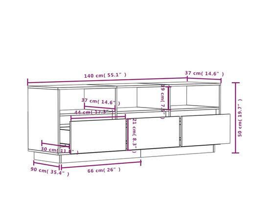 Comodă tv, 140x37x50 cm, lemn masiv de pin, 9 image