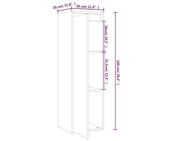 Dulap de perete, alb, 30x30x100 cm, lemn masiv de pin, 11 image