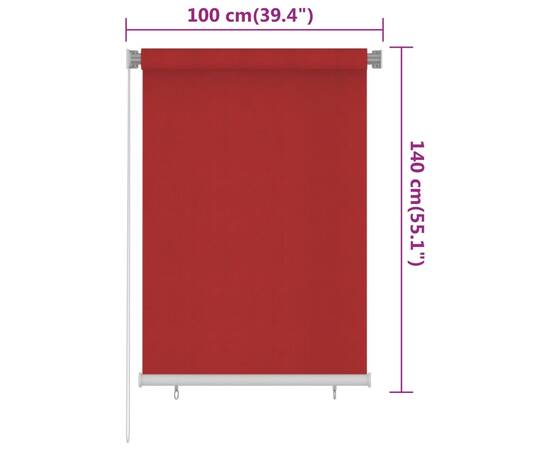 Jaluzea tip rulou de exterior, 100x140 cm, roșu, hdpe, 6 image