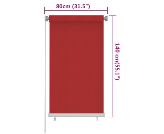 Jaluzea tip rulou de exterior, roşu, 80x140 cm, hdpe, 6 image