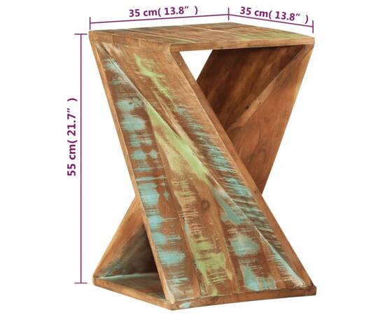 Masă laterală, 35x35x55 cm, lemn masiv reciclat, 9 image