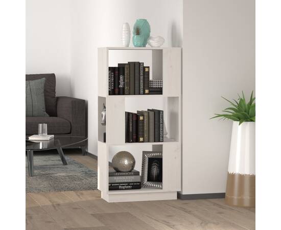 Bibliotecă/separator cameră, alb, 51x25x101 cm lemn masiv pin