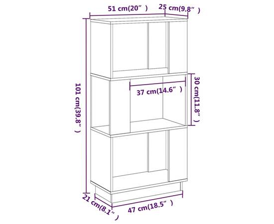 Bibliotecă/separator cameră, alb, 51x25x101 cm lemn masiv pin, 8 image