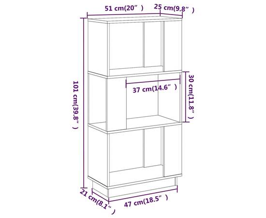 Bibliotecă/separator cameră, gri, 51x25x101 cm lemn masiv pin, 8 image