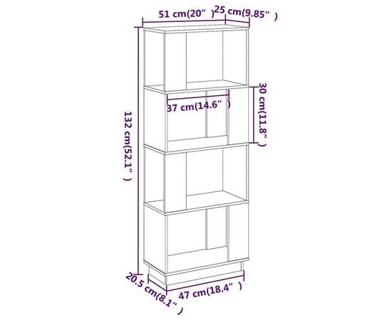 Bibliotecă/separator cameră, gri, 51x25x132 cm lemn masiv pin, 8 image