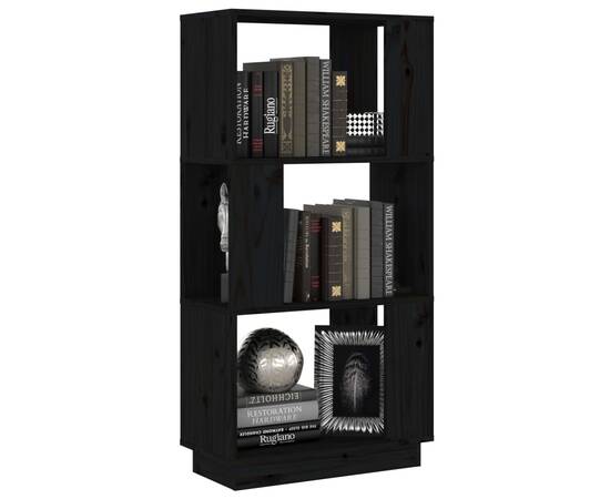 Bibliotecă/separator cameră, negru, 51x25x101 cm lemn masiv pin, 4 image