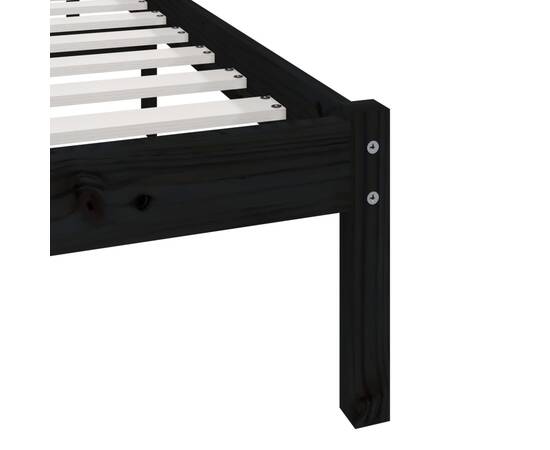 Cadru de pat dublu 4ft6, negru, 135x190 cm, lemn masiv pin, 8 image