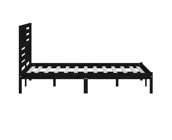 Cadru de pat dublu 4ft6, negru, 135x190 cm, lemn masiv pin, 6 image
