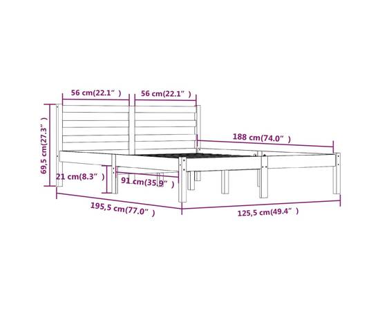 Cadru de pat mic dublu 4ft, 120x190 cm, lemn masiv de pin, 8 image