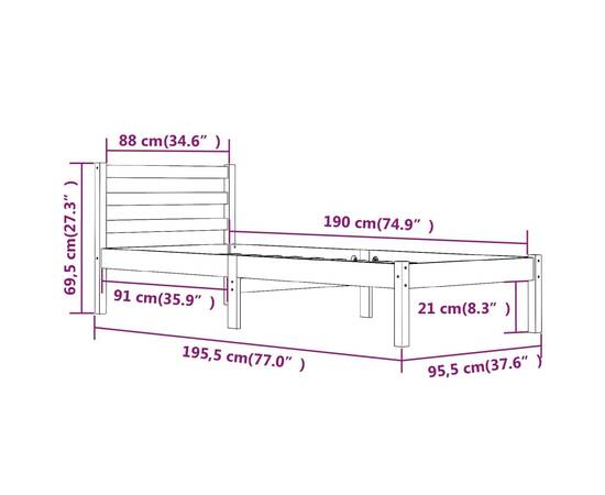 Cadru de pat single 3ft, alb, 90x190 cm, lemn masiv de pin, 8 image