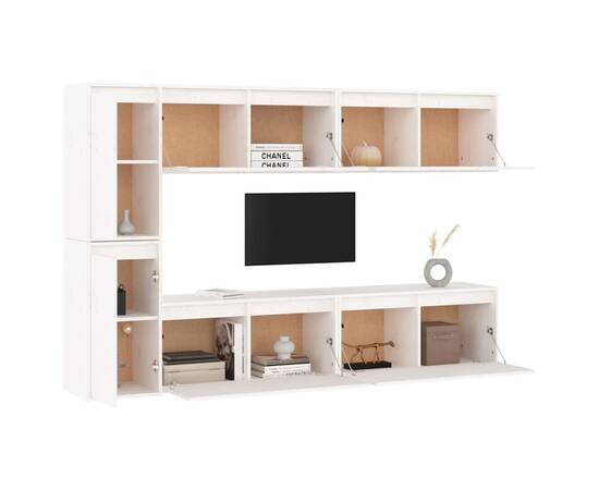 Comode tv, 6 buc., alb, lemn masiv de pin, 4 image