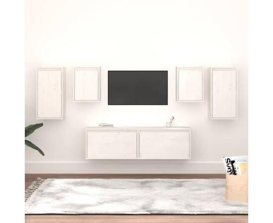 Comode tv, 6 buc., alb, lemn masiv de pin