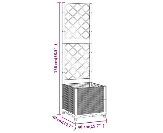 Jardinieră de grădină cu spalier maro, 40x40x136 cm, pp, 8 image