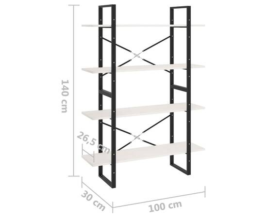 Bibliotecă cu 4 rafturi, alb, 100x30x140 cm, lemn masiv de pin, 8 image