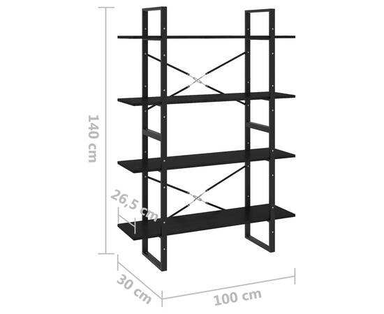 Bibliotecă cu 4 rafturi, negru, 100x30x140 cm, lemn masiv pin, 8 image