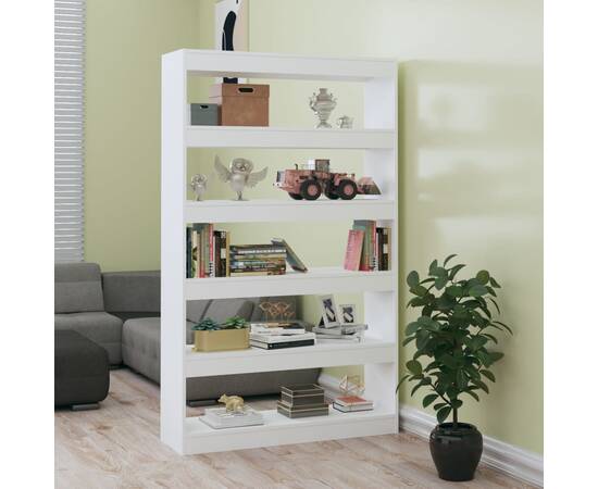 Bibliotecă/separator cameră, alb extralucios, 100x30x166 cm