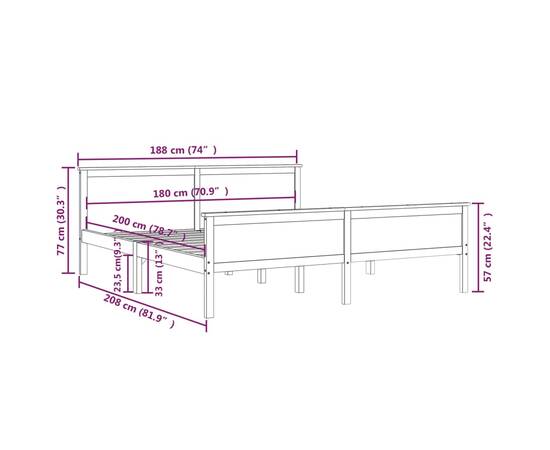 Cadru de pat, 180x200 cm, lemn masiv de pin, 7 image