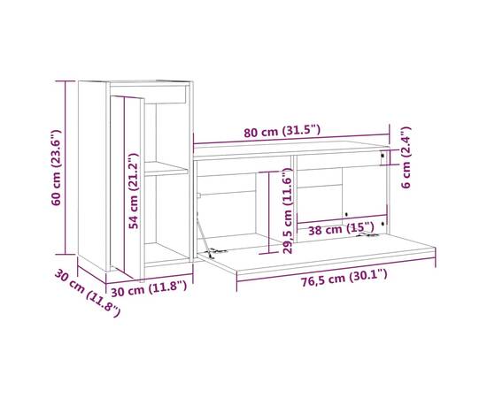 Comode tv, 2 buc., gri, lemn masiv de pin, 11 image