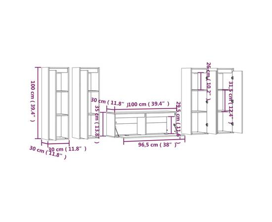 Comode tv, 5 buc., gri, lemn masiv de pin, 9 image