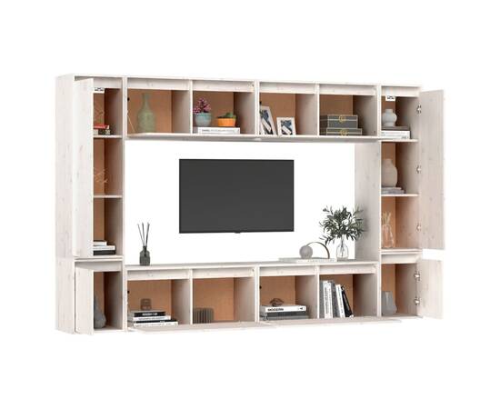 Comode tv, 8 buc., alb, lemn masiv de pin, 4 image