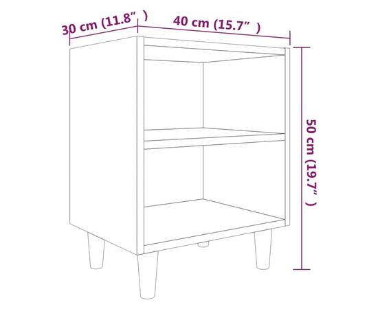 Noptiere picioare lemn masiv 2 buc., stejar maro, 40x30x50 cm, 7 image