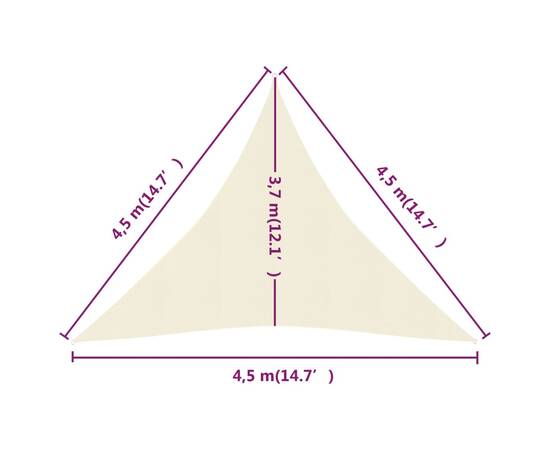 Pânză parasolar, crem, 4,5x4,5x4,5 m, hdpe, 160 g/m², 6 image