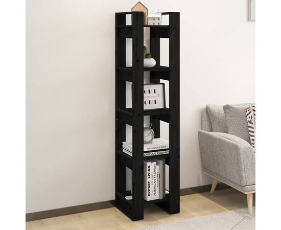 Bibliotecă/separator cameră negru 41x35x160 cm lemn masiv pin