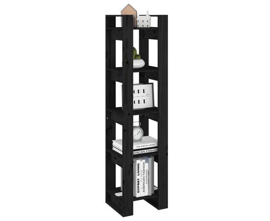 Bibliotecă/separator cameră negru 41x35x160 cm lemn masiv pin, 4 image