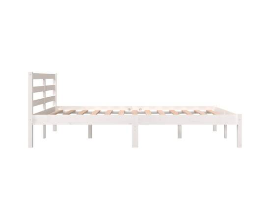 Cadru de pat dublu 4ft6, alb, 135x190 cm, lemn masiv de pin, 5 image