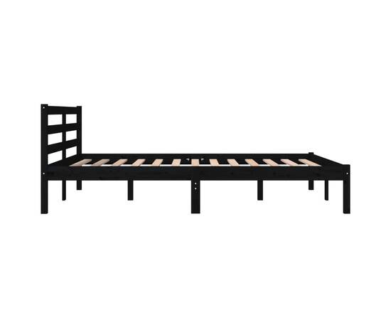 Cadru de pat dublu 4ft6, negru, 135x190 cm, lemn masiv de pin, 5 image