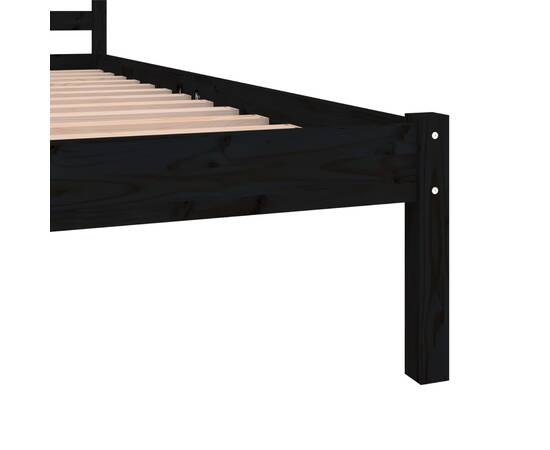 Cadru de pat dublu 4ft6, negru, 135x190 cm, lemn masiv de pin, 6 image